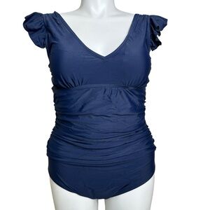 Navy Swimsuit One Piece Ruffle Strap NWT XL
